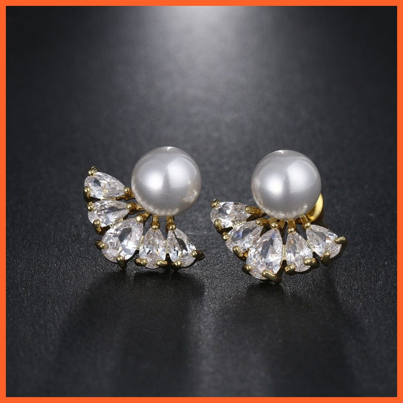 whatagift.com.au 457 Yellow Gold Imitation Pearl Drop Earrings with Cubic Zirconia For Women
