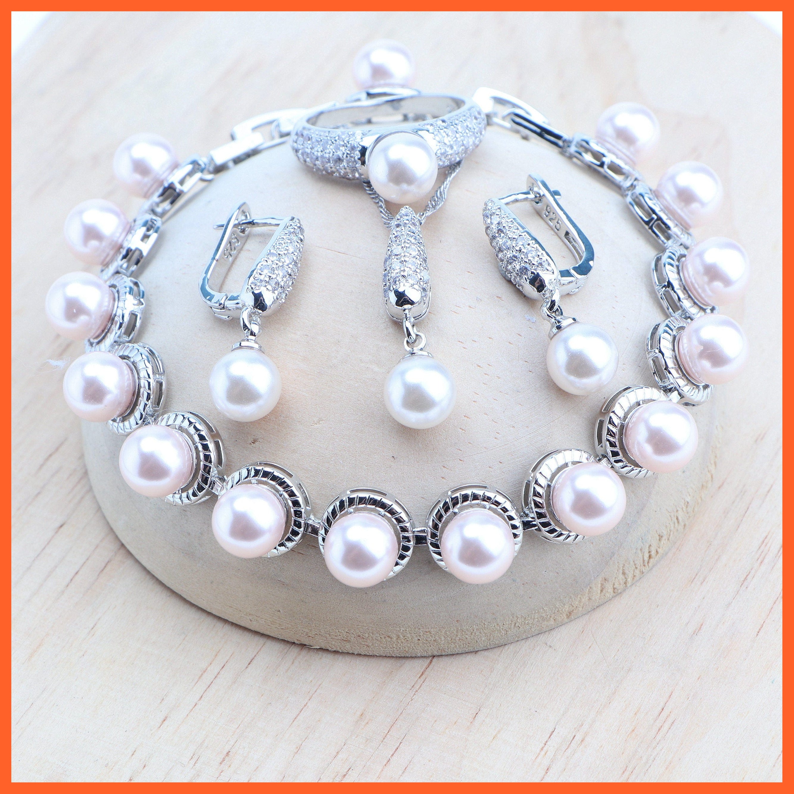 whatagift.com.au 4PCS-Natural / 6 Black Pearls 925 Silver Ring Bracelets Earrings Pendants Necklace Set For Women | Best Gift for Women Day Mothers Day Valentines Day