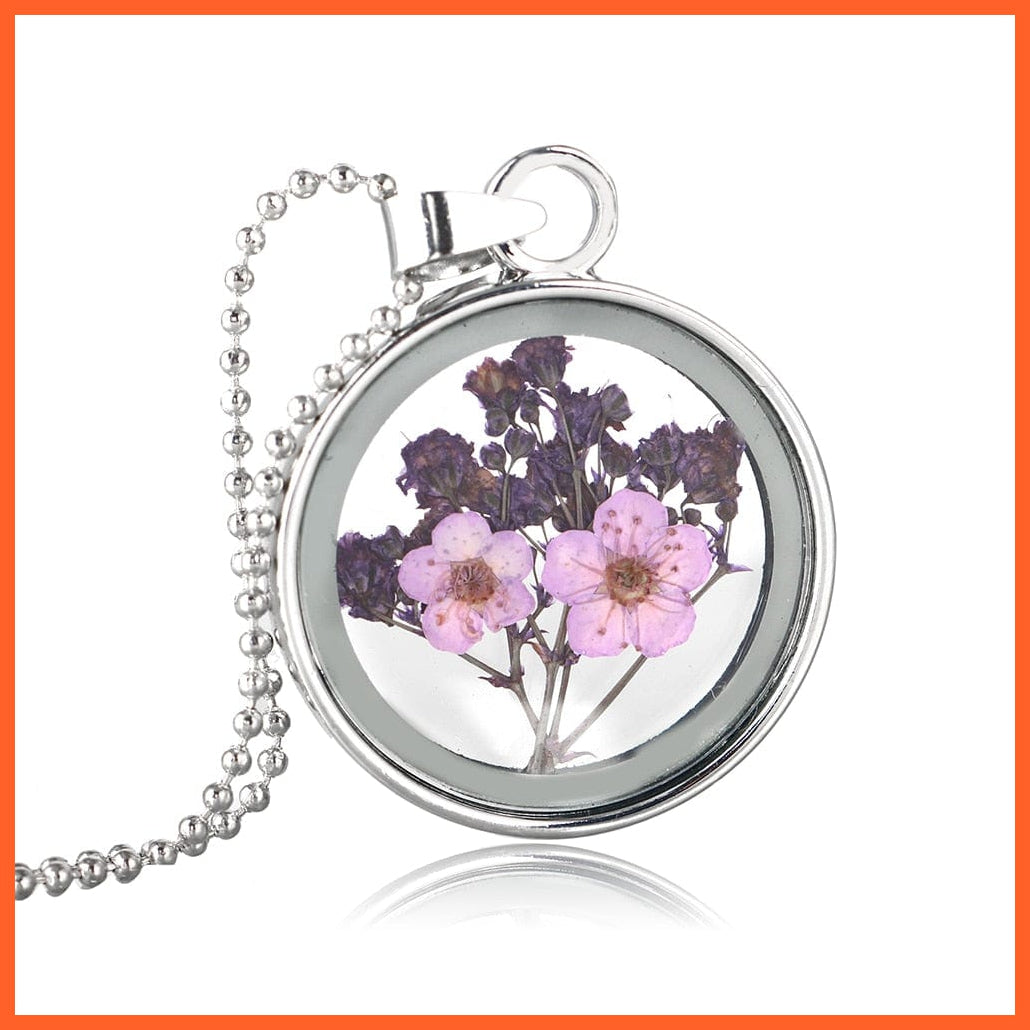 whatagift.com.au 5 1Pcs Round Clear Pressed Preserved Fresh Flower Charms Resin Pendants | Rose Petal Pendant Chain Necklace