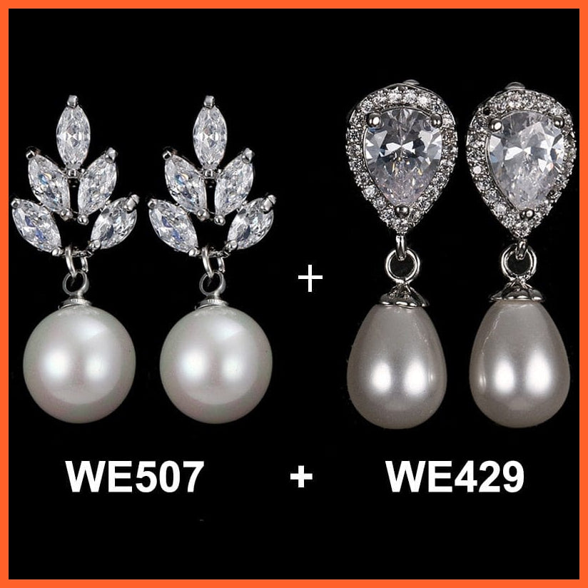 whatagift.com.au 507 And 429 White Imitation Pearl Drop Earrings with Cubic Zirconia For Women