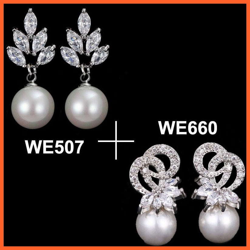 whatagift.com.au 507 And 660 White Imitation Pearl Drop Earrings with Cubic Zirconia For Women