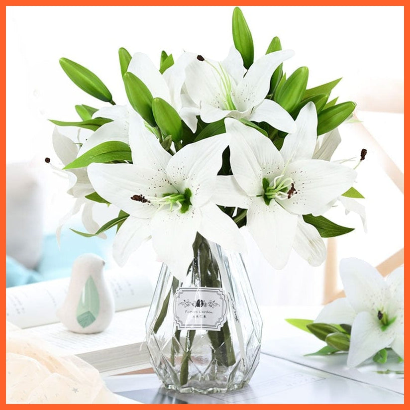 whatagift.com.au 5Pcs 38cm White Lily Artificial Flowers | Fake Plant for Home Decoration