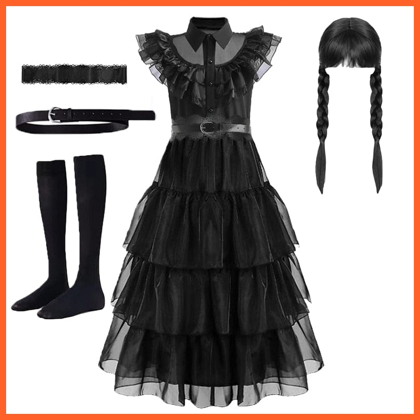 whatagift.com.au 5T 110 / 5 pcs Wednesday Addams Cosplay Costume For Carnival Halloween For Girl