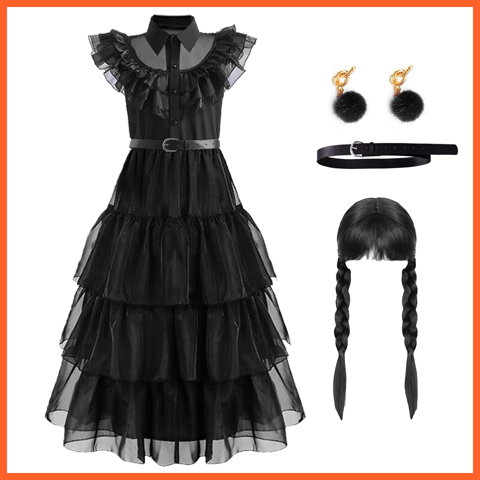 whatagift.com.au 5T 110 / dress belt hair Ear Wednesday Addams Cosplay Costume For Carnival Halloween For Girl