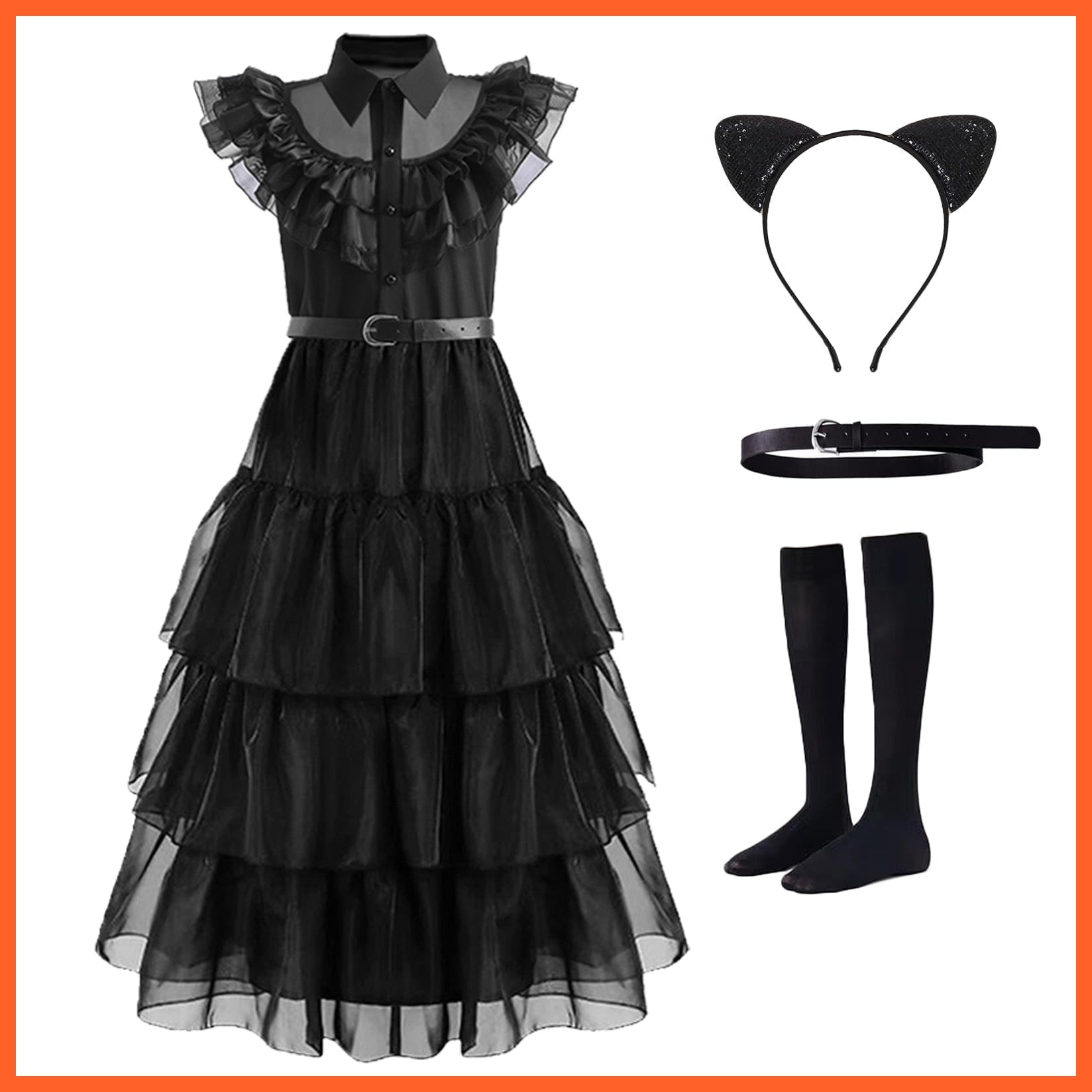 whatagift.com.au 5T 110 / dress belt head sock Wednesday Addams Cosplay Costume For Carnival Halloween For Girl