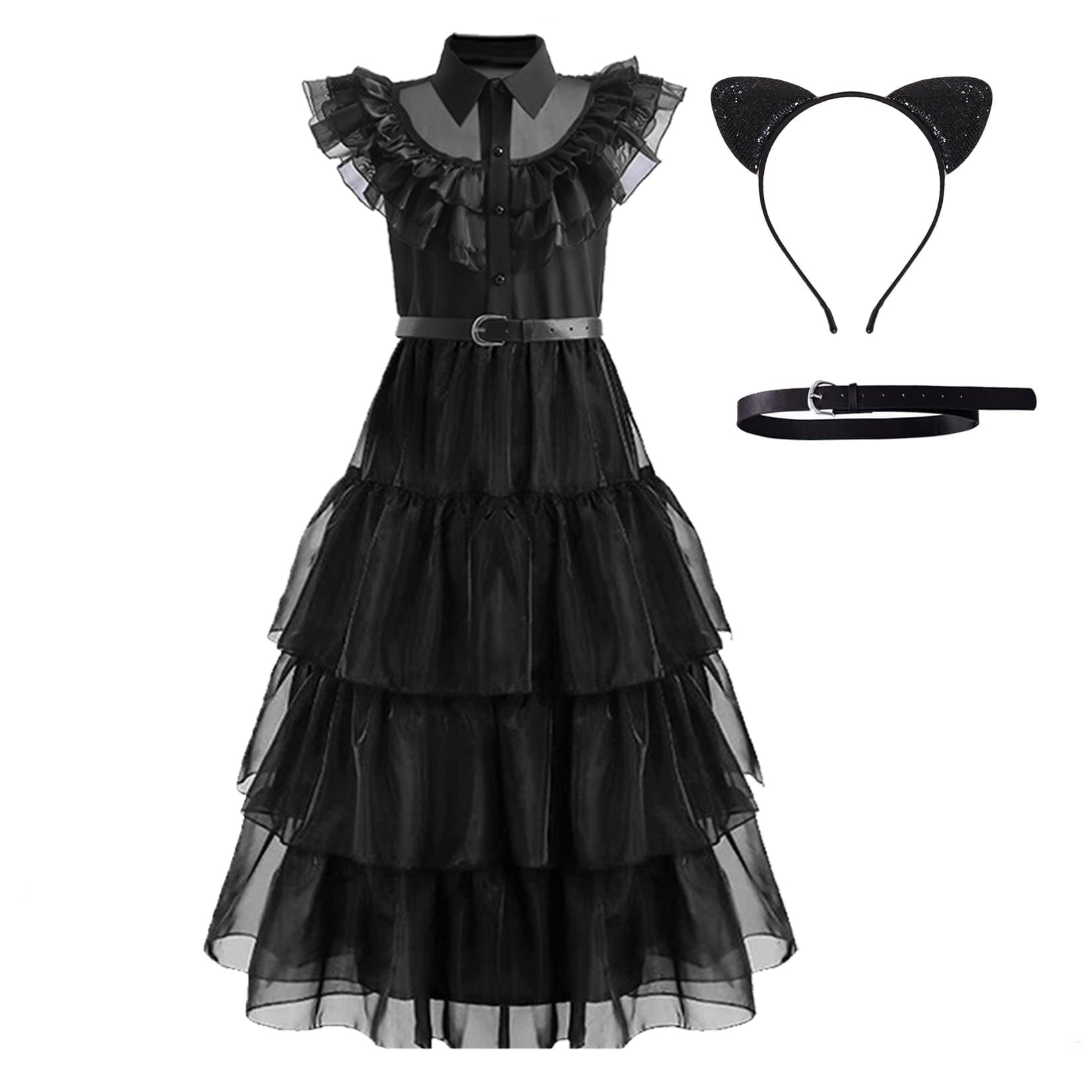whatagift.com.au 5T 110 / dress belt headwear Wednesday Addams Cosplay Costume For Carnival Halloween For Girl