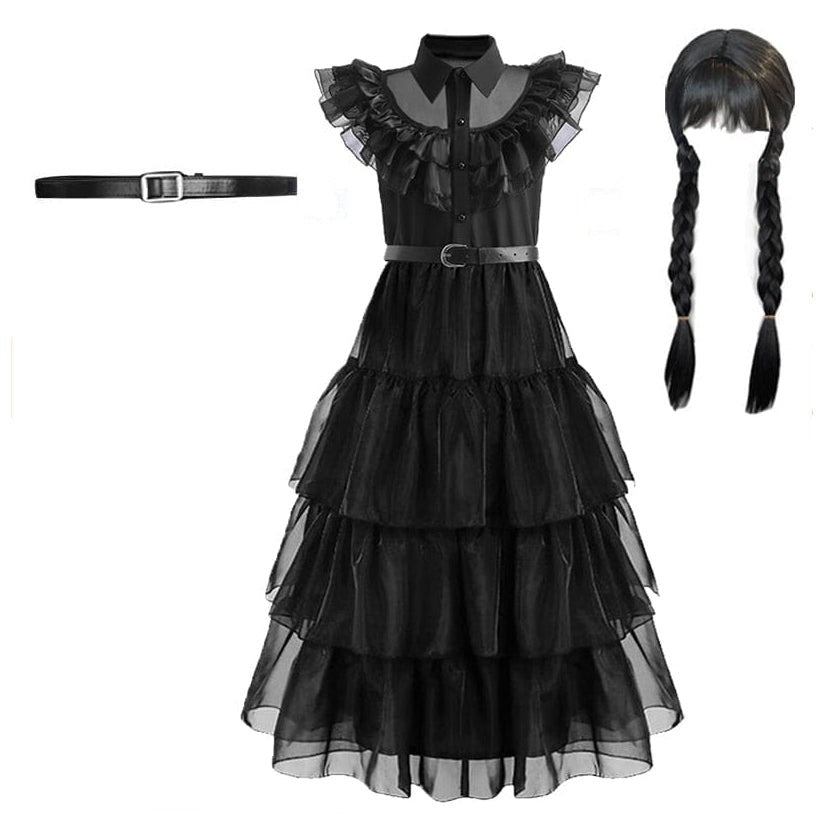 whatagift.com.au 5T 110 / dress belt wig Wednesday Addams Cosplay Costume For Carnival Halloween For Girl