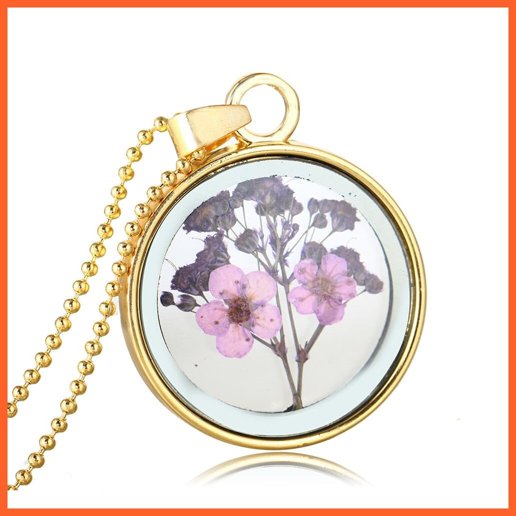 whatagift.com.au 6 1Pcs Round Clear Pressed Preserved Fresh Flower Charms Resin Pendants | Rose Petal Pendant Chain Necklace