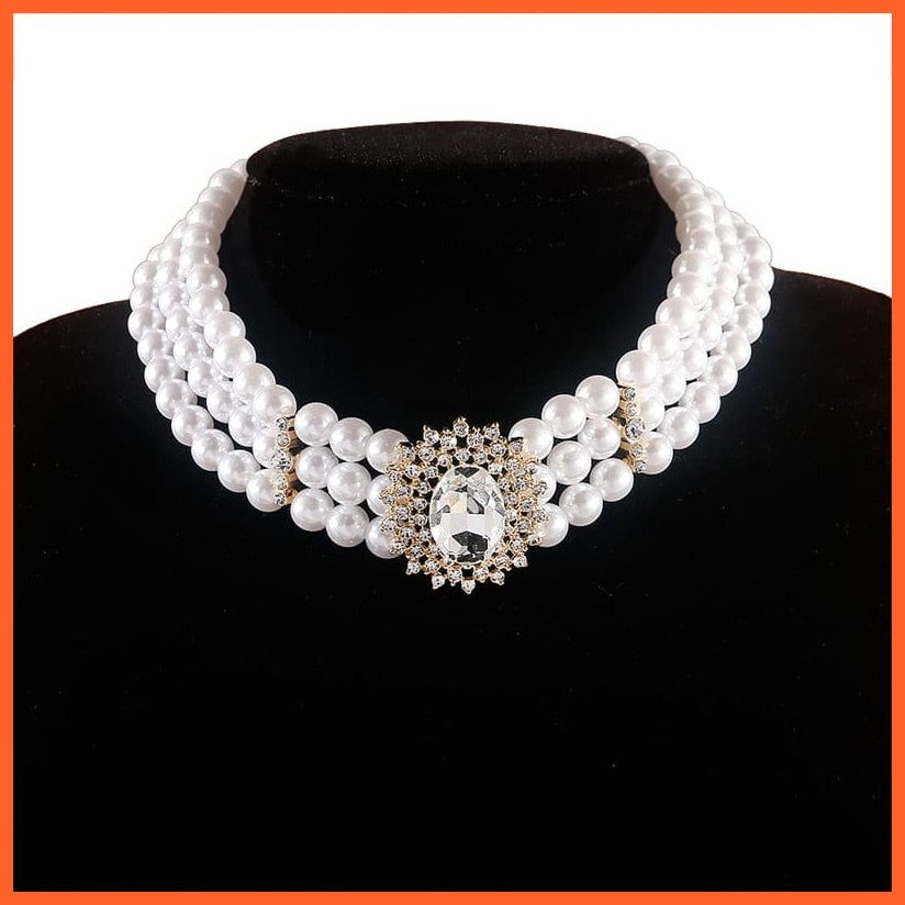 whatagift.com.au 6 Luxury Baroque Three Layer Pearl Collar Choker | Vintage Big Olva Rhinestone Clavicle Necklaces