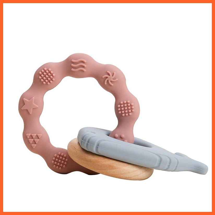 whatagift.com.au 6 Silicone Baby Rudder Shape Wooden Teether Ring | BPA Free Silicone Children Teething Toy