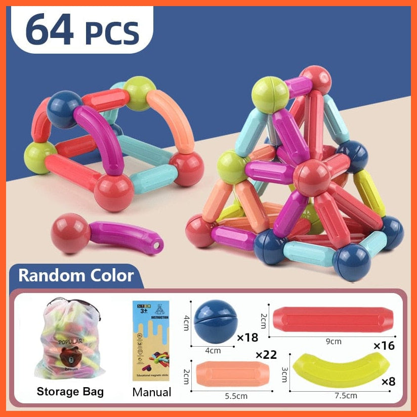 whatagift.com.au 64pcs-A / China Magic Magnetic Building Blocks Toy | Construction Set Magnet Ball Sticks | Montessori Educational Toys For Kids