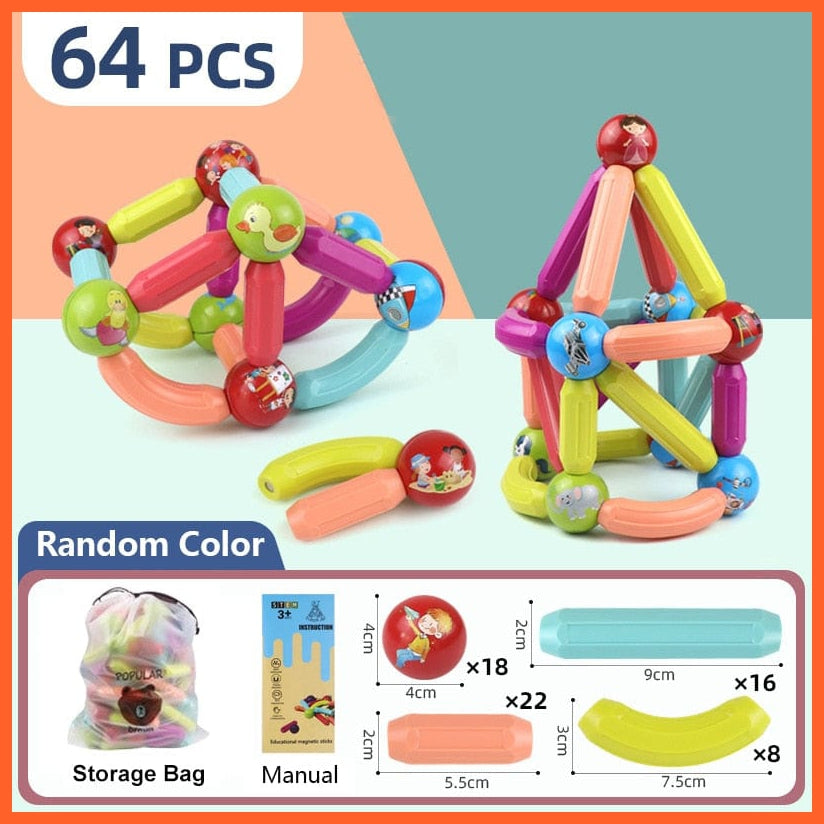 whatagift.com.au 64pcs-B / China Magic Magnetic Building Blocks Toy | Construction Set Magnet Ball Sticks | Montessori Educational Toys For Kids