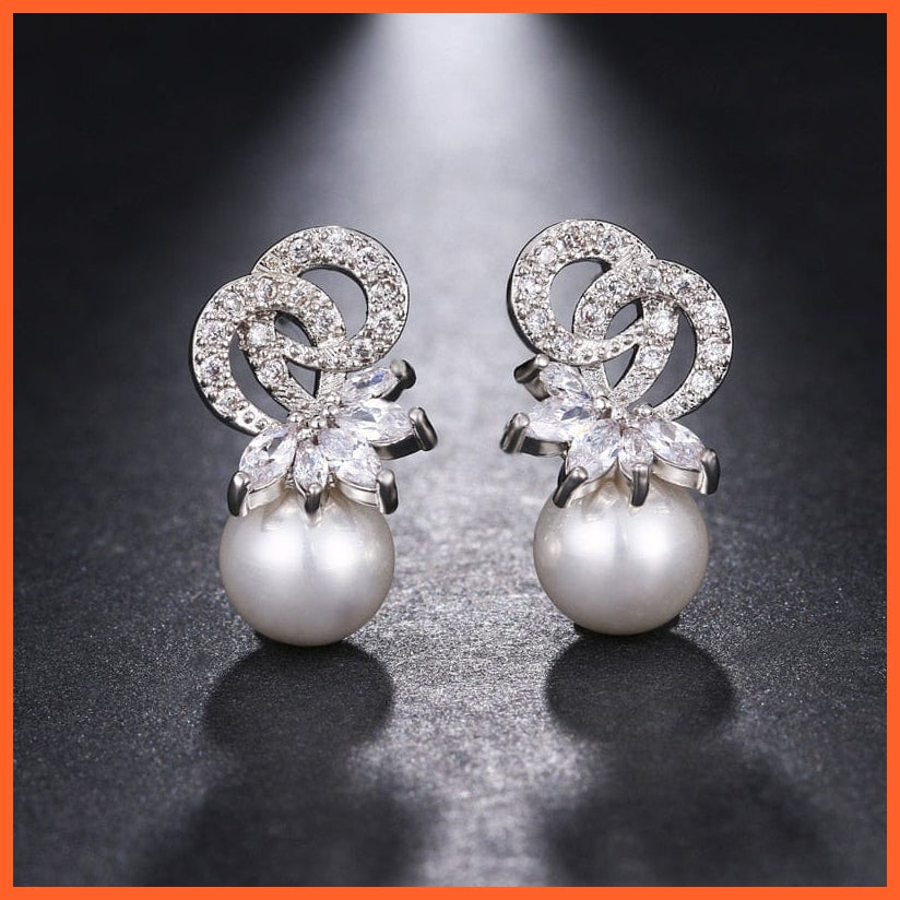 whatagift.com.au 660 White Gold Imitation Pearl Drop Earrings with Cubic Zirconia For Women