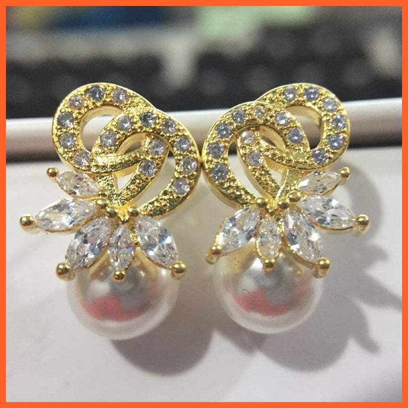 whatagift.com.au 660 Yellow Gold Imitation Pearl Drop Earrings with Cubic Zirconia For Women