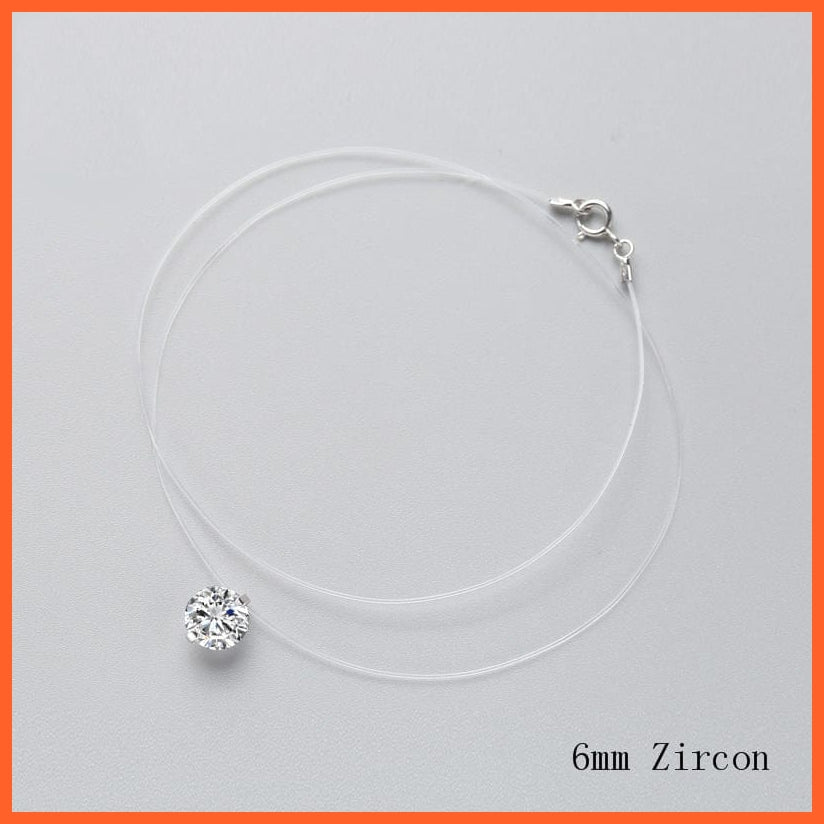 whatagift.com.au 6mm zircon Silver Zircon Crystal Pearl Pendant Choker Necklace With Transparent Fishing Line