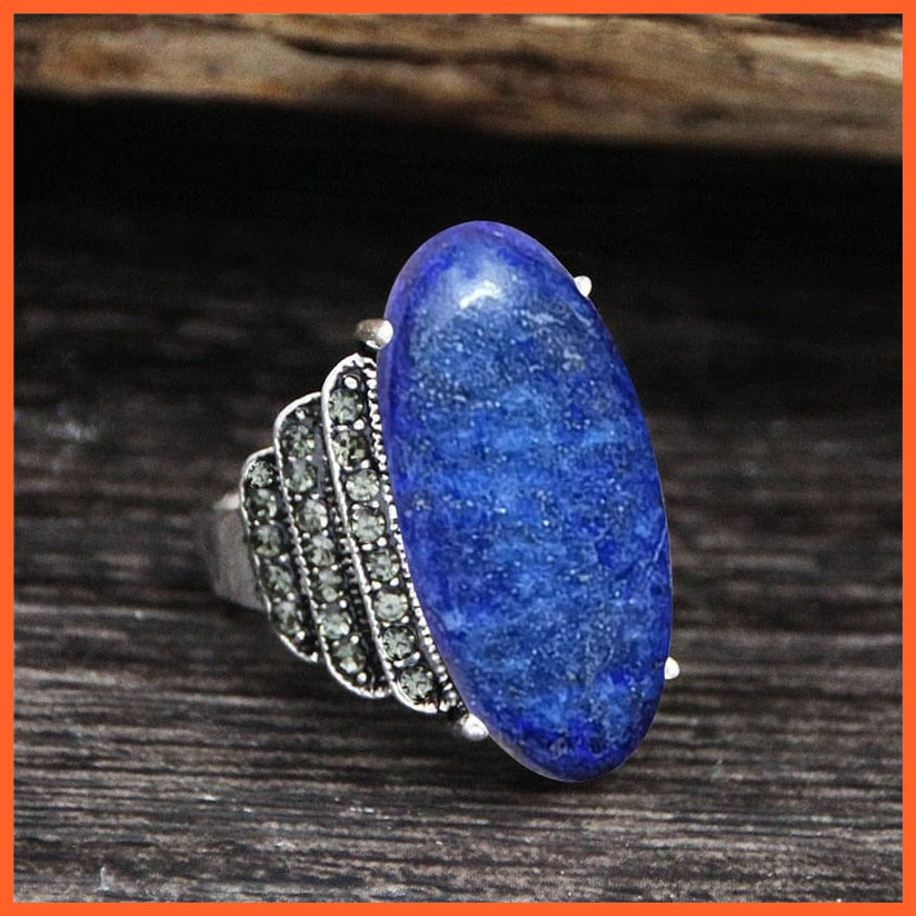 whatagift.com.au 7 / Natural Light Lapis Vintage Natural Eye Shape Rhinestone Rings For Women | Real Antique Silver Plated Natural Stone