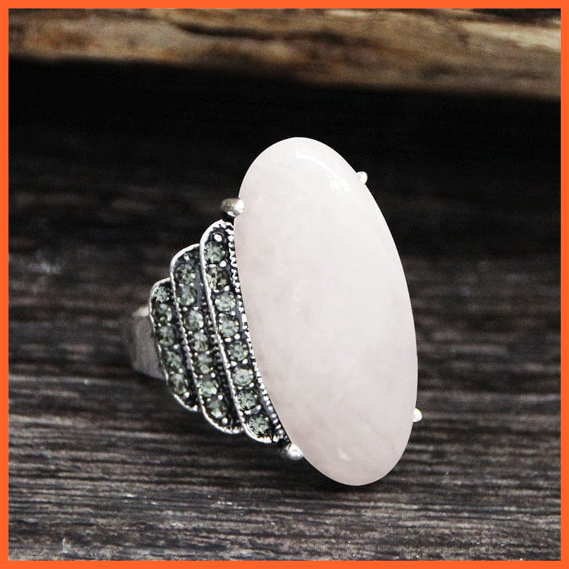 whatagift.com.au 7 / Natural White Quartz Vintage Natural Eye Shape Rhinestone Rings For Women | Real Antique Silver Plated Natural Stone