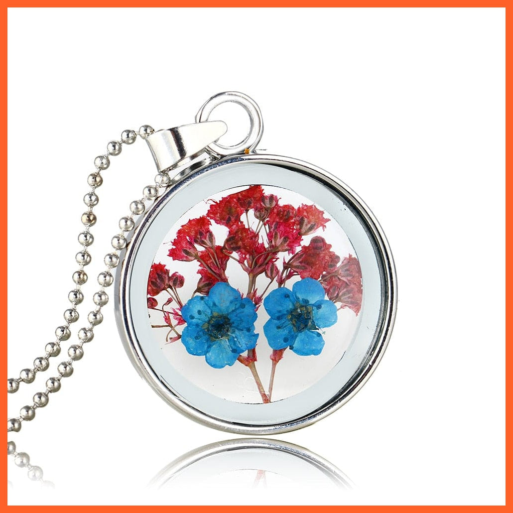 whatagift.com.au 8 1Pcs Round Clear Pressed Preserved Fresh Flower Charms Resin Pendants | Rose Petal Pendant Chain Necklace