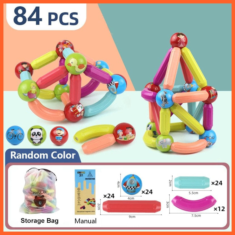 whatagift.com.au 84pcs-B / China Magic Magnetic Building Blocks Toy | Construction Set Magnet Ball Sticks | Montessori Educational Toys For Kids