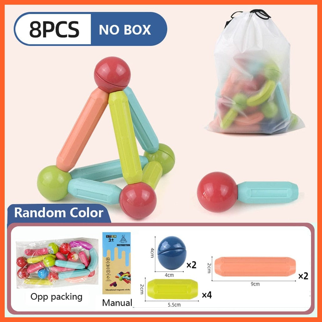 whatagift.com.au 8pcs / China Magic Magnetic Building Blocks Toy | Construction Set Magnet Ball Sticks | Montessori Educational Toys For Kids