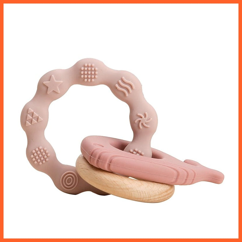 whatagift.com.au 9 Silicone Baby Rudder Shape Wooden Teether Ring | BPA Free Silicone Children Teething Toy