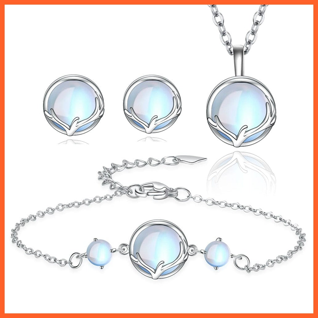 whatagift.com.au 925 Silver 925 Sterling Silver Round Antler Crystal Jewelry Sets | Earrings Bracelets Necklace Set For Women