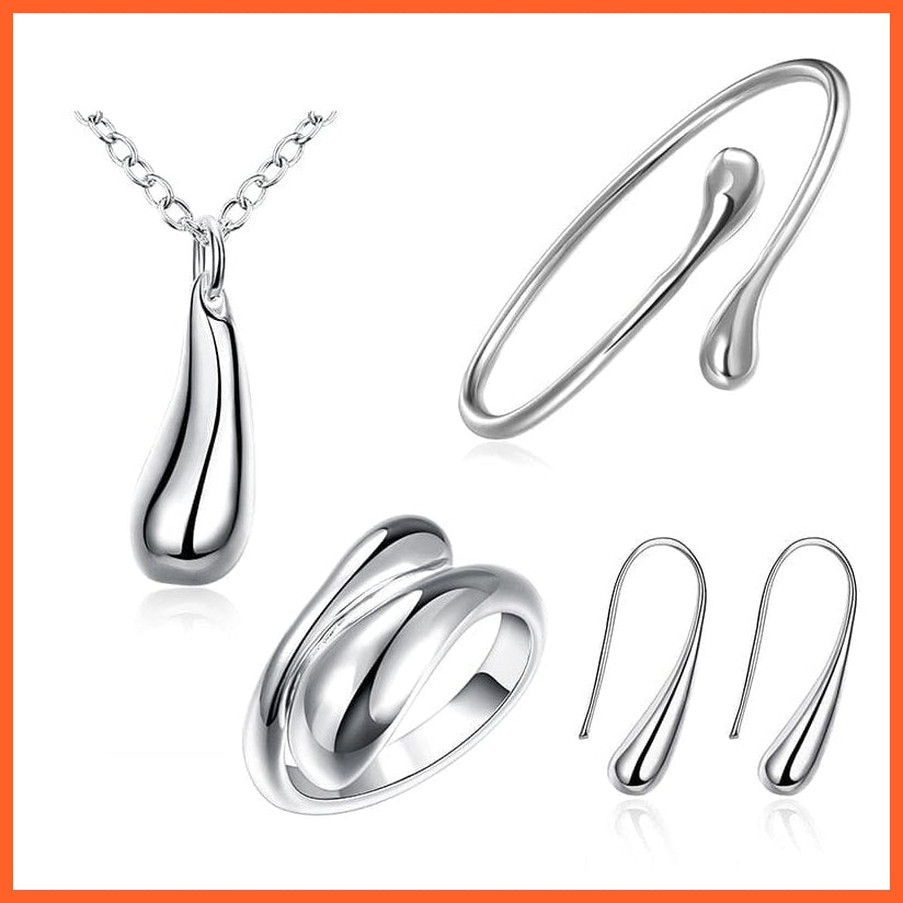whatagift.com.au 925 Silver Water Drop Necklace Bangles Rings Earrings Sets For Women | Best Gift for Women Day Mothers Day Valentines Day