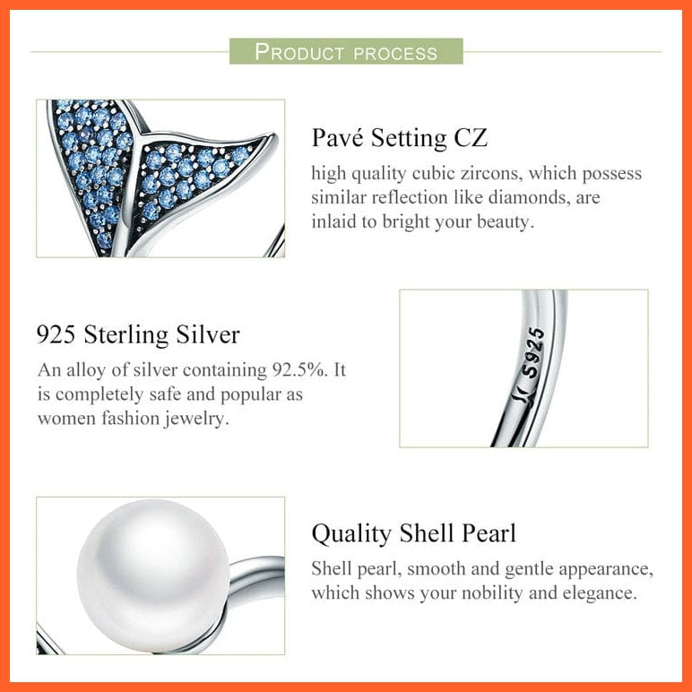 whatagift.com.au 925 Sterling Silver Blue CZ Dolphin Tail Opening Finger Ring | Shell Pearl Adjustable Ring for Women