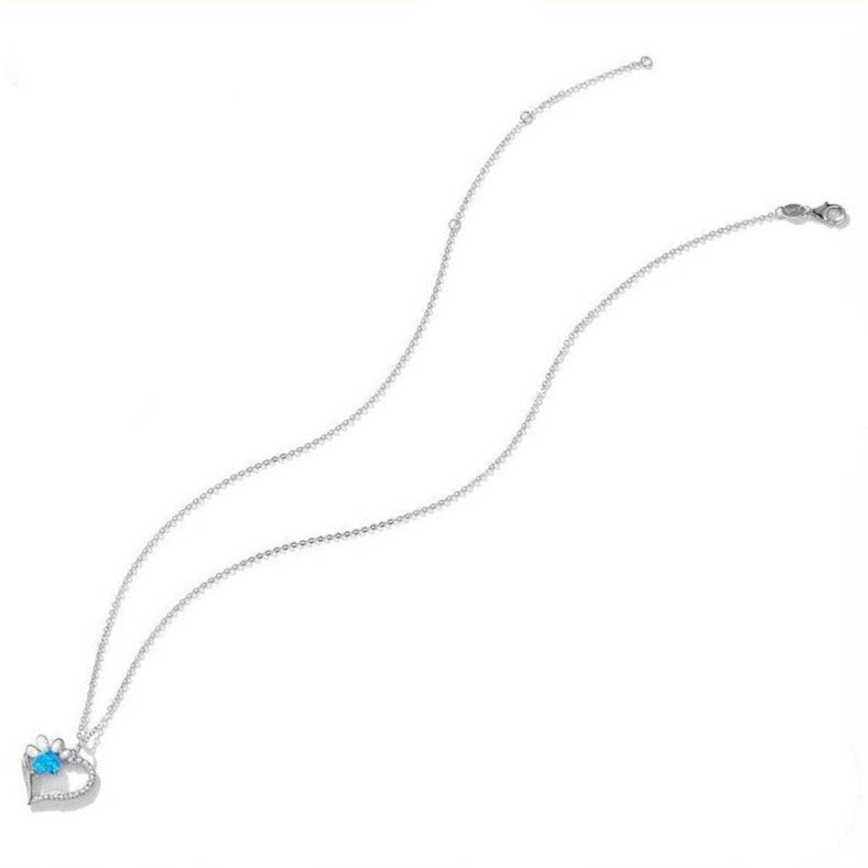 whatagift.com.au 925 Sterling Silver Blue Zircon Heart Paw Dazzling Pendant Necklace for Women