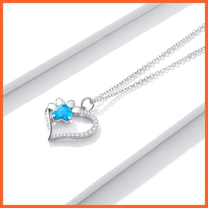 whatagift.com.au 925 Sterling Silver Blue Zircon Heart Paw Dazzling Pendant Necklace for Women