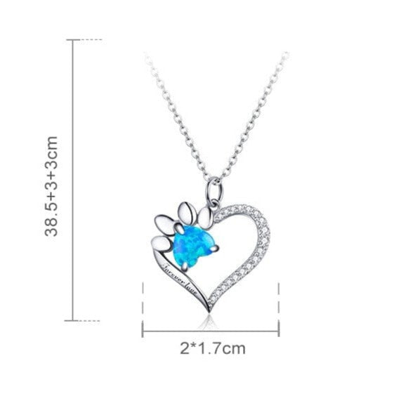 whatagift.com.au 925 Sterling Silver Blue Zircon Heart Paw Dazzling Pendant Necklace for Women