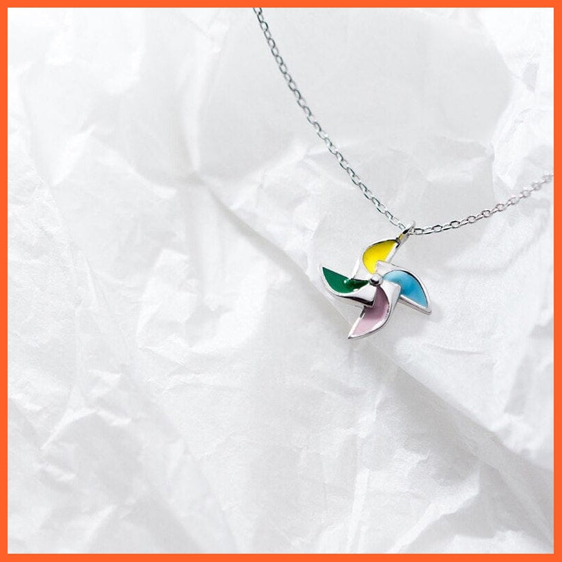whatagift.com.au 925 Sterling Silver Enamel Minimalist Lovely Windmill Pendant for Women Adjustable Necklace