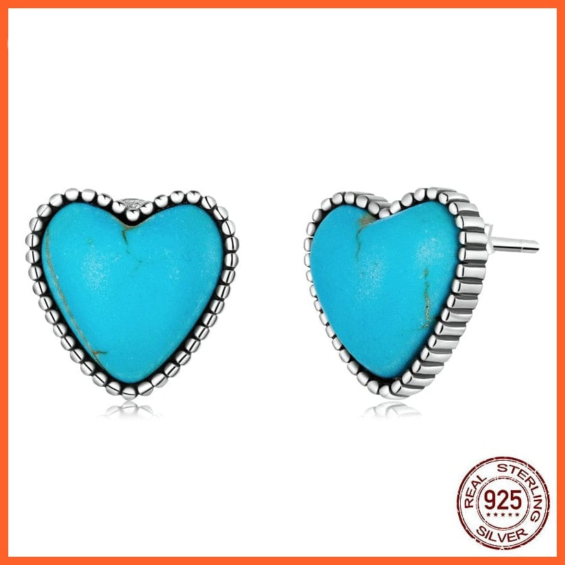 whatagift.com.au 925 Sterling Silver Heart Turquoise Ear Studs for Women