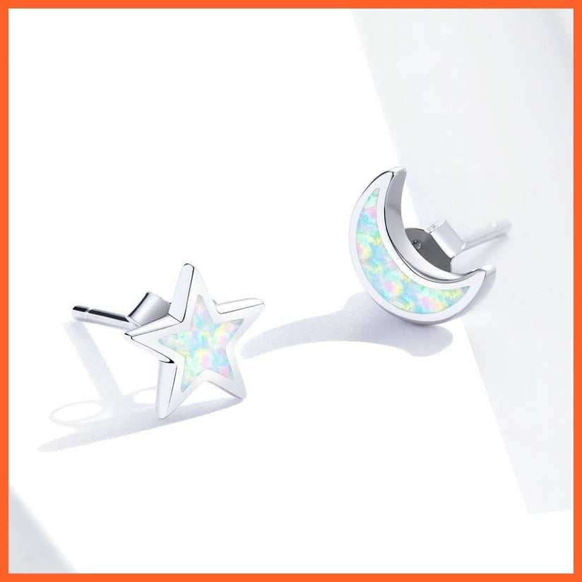 whatagift.com.au 925 Sterling Silver Moon and Star Stud Earrings for Women