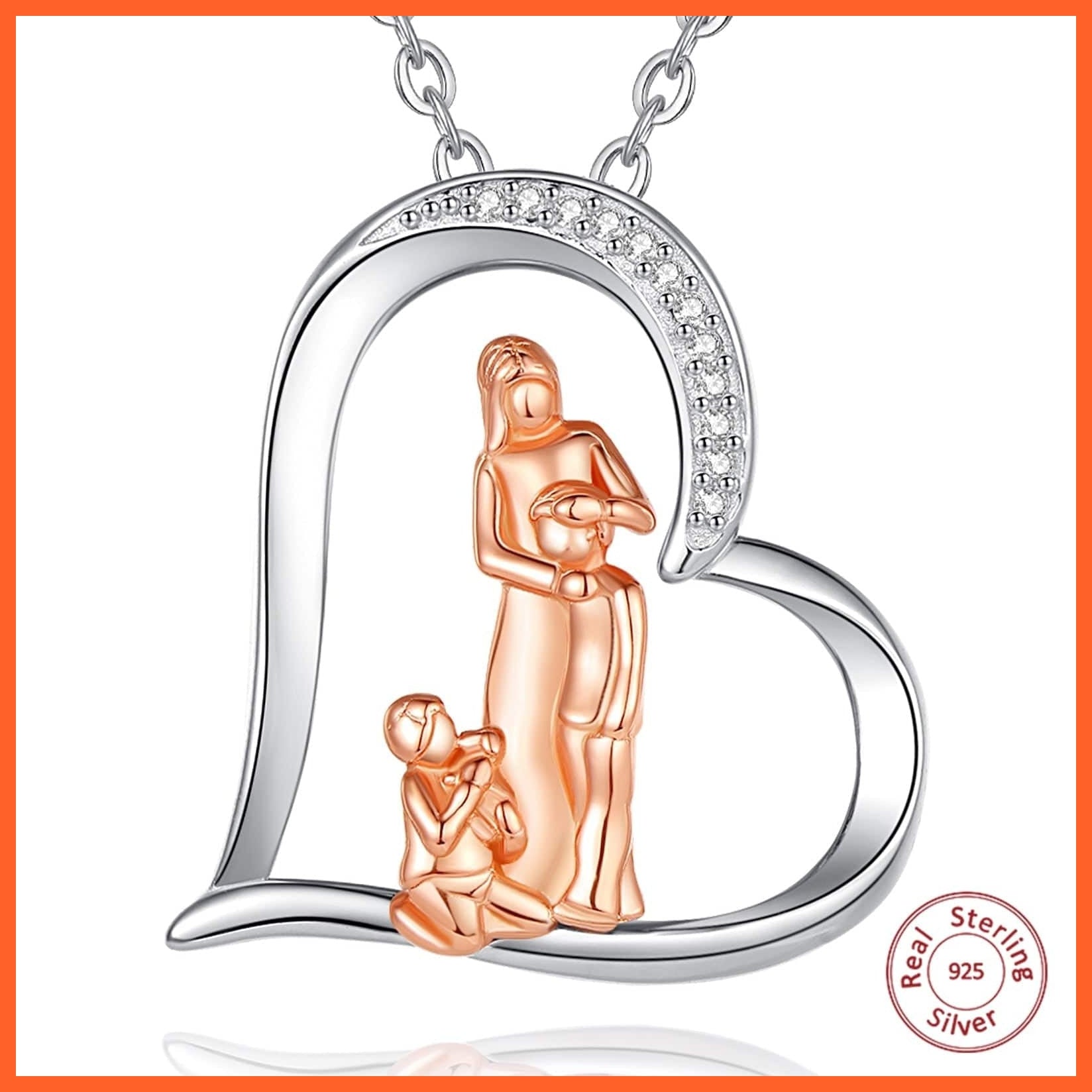 whatagift.com.au 925 Sterling Silver Mother Kids Necklace Heart Pendant