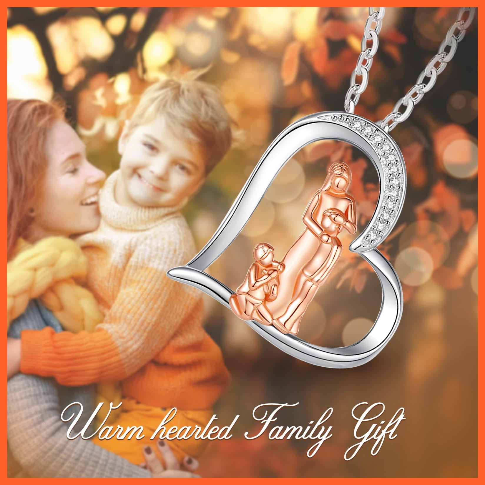 whatagift.com.au 925 Sterling Silver Mother Kids Necklace Heart Pendant