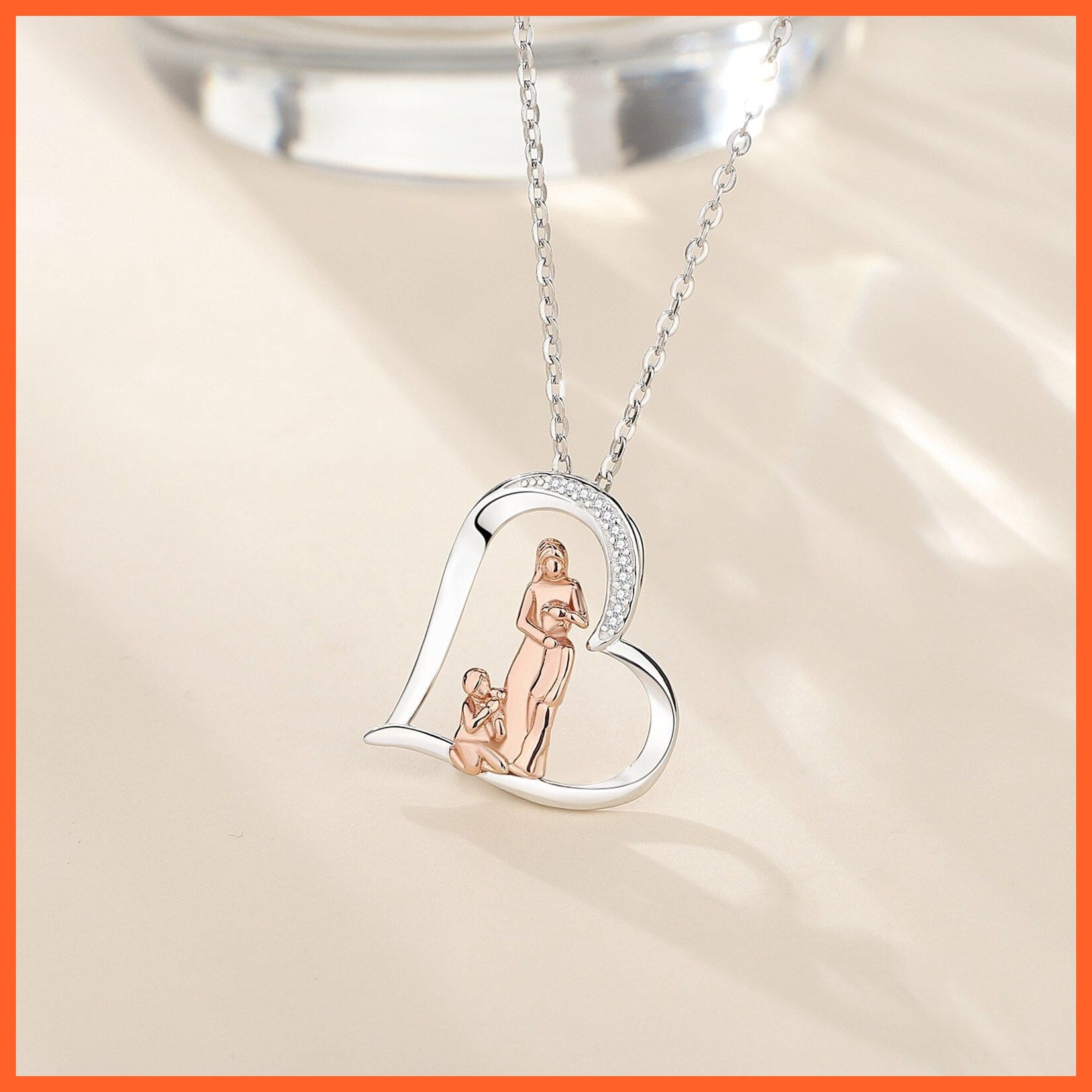 whatagift.com.au 925 Sterling Silver Mother Kids Necklace Heart Pendant