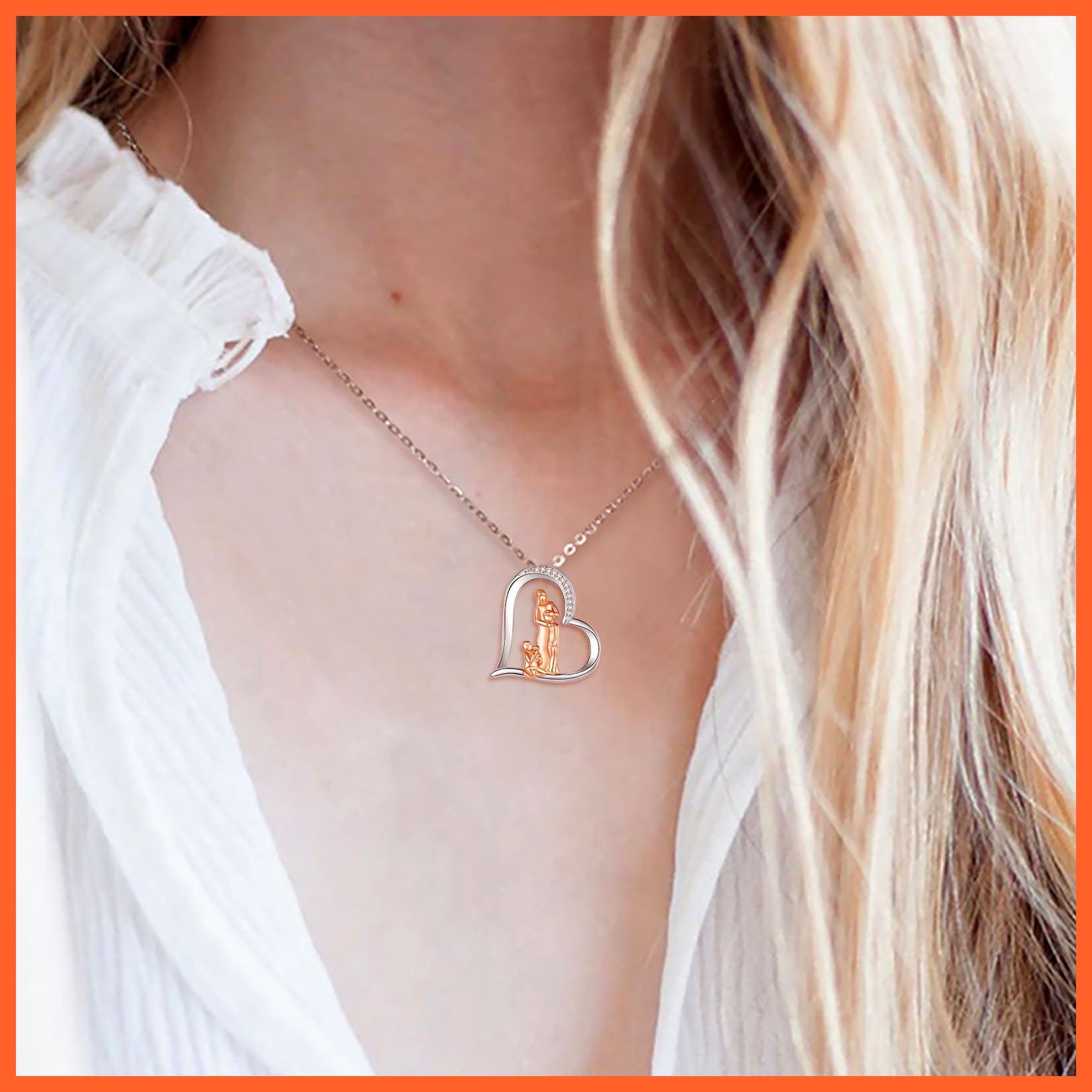 whatagift.com.au 925 Sterling Silver Mother Kids Necklace Heart Pendant