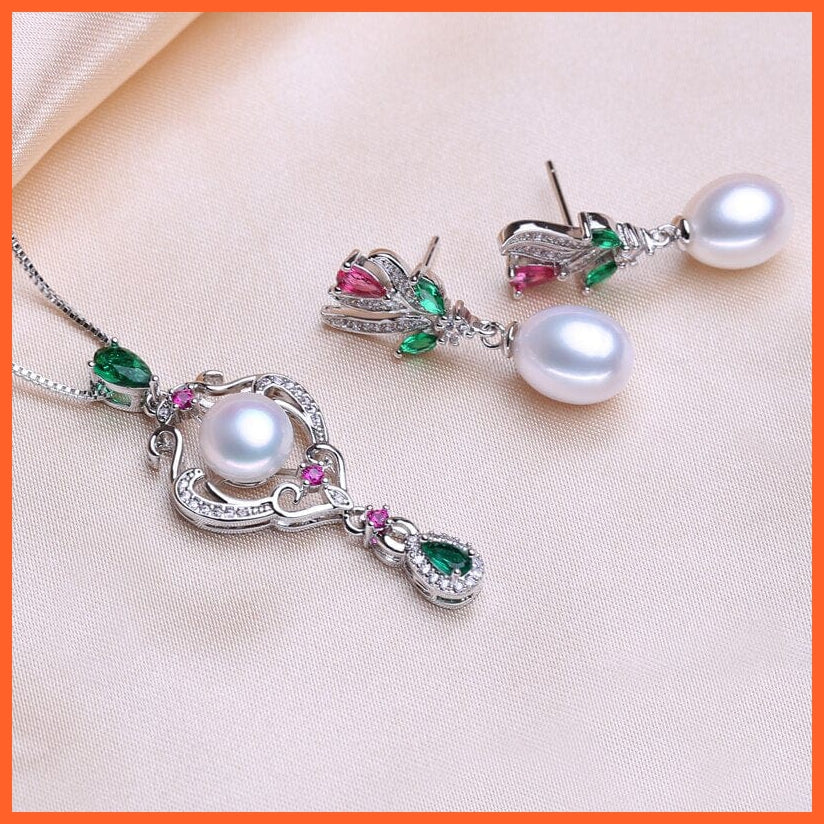 whatagift.com.au 925 Sterling Silver Natural Freshwater Pearl Ruby Jewelry Sets for Women