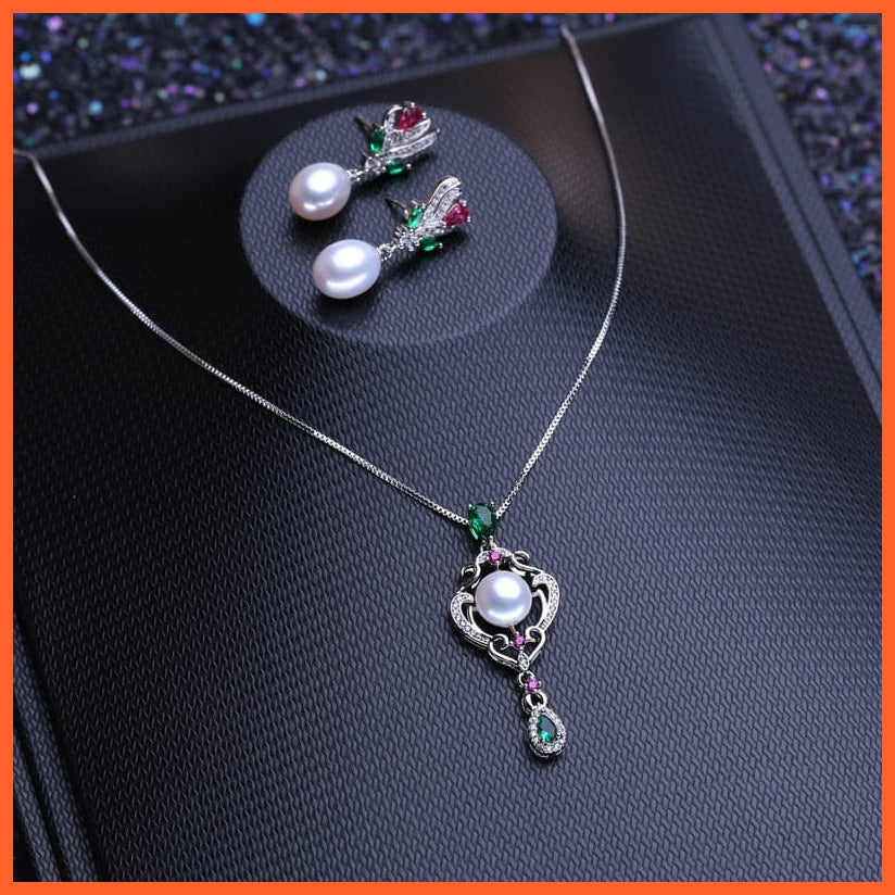 whatagift.com.au 925 Sterling Silver Natural Freshwater Pearl Ruby Jewelry Sets for Women