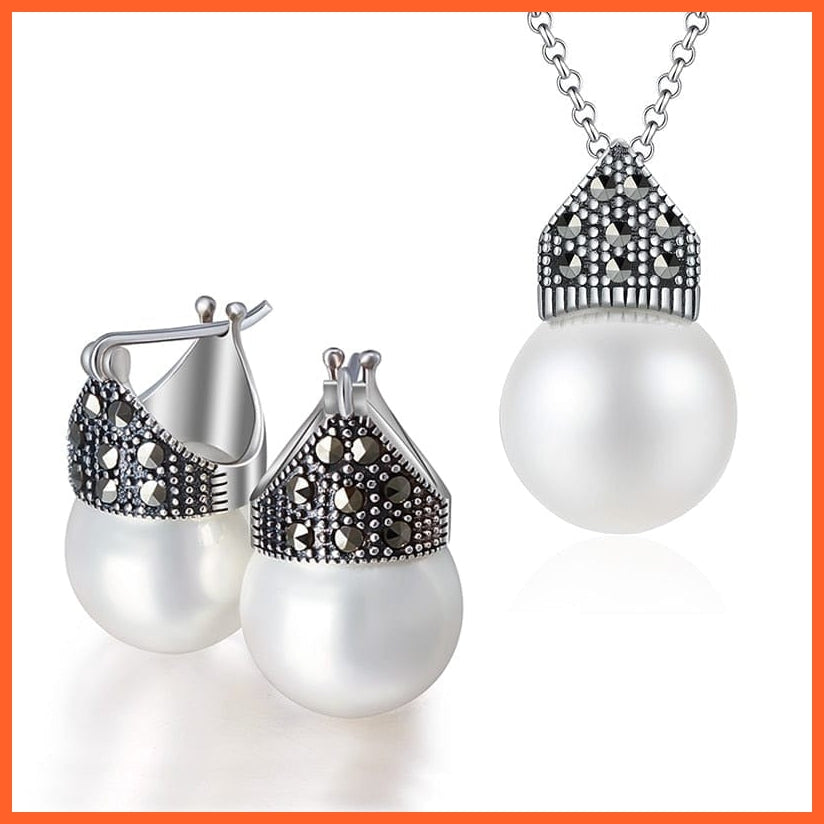 whatagift.com.au 925 Sterling Silver Pearl Jewelry Set for Women