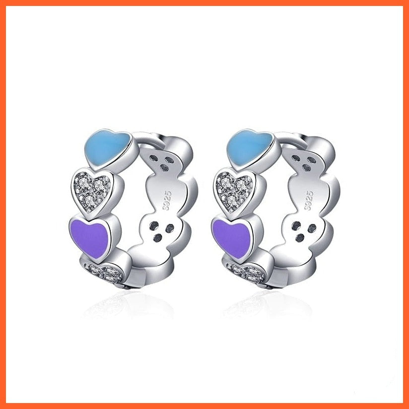 whatagift.com.au 925 Sterling Silver Trendy Clear CZ Heart Enamel Rainbow Color Hoop Earrings For Women