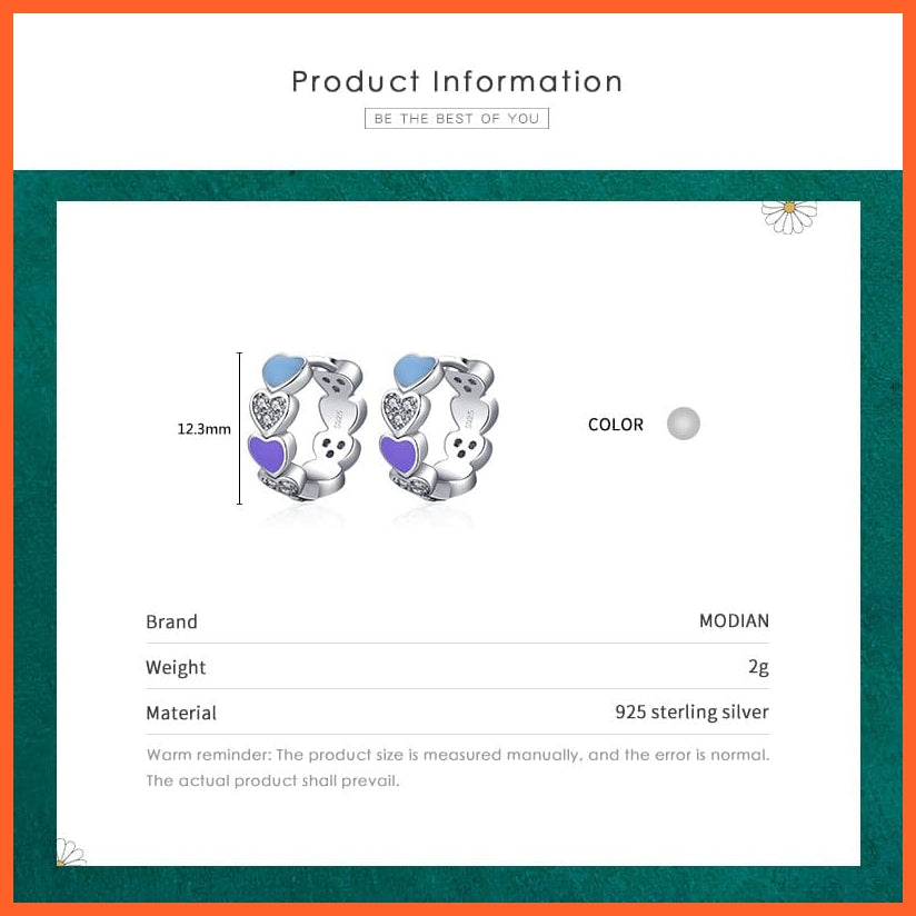 whatagift.com.au 925 Sterling Silver Trendy Clear CZ Heart Enamel Rainbow Color Hoop Earrings For Women