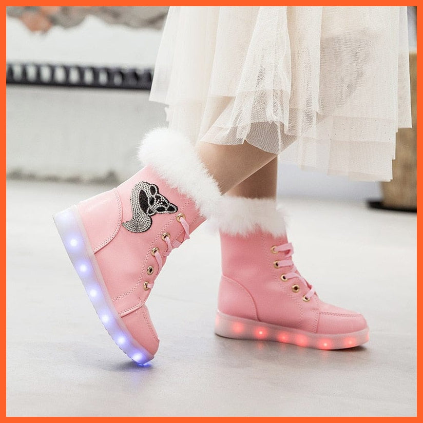 whatagift.com.au A / 26 Led Shoes Pink And White Light Up Snow Boots | Led Light Shoes For Women | Boots For Winter