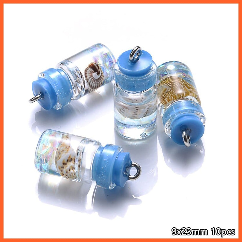 whatagift.com.au A10 9x23mm 10Pcs/lot Conch Shell Glass Resin Wish Bottle Pendants Charms for Necklace