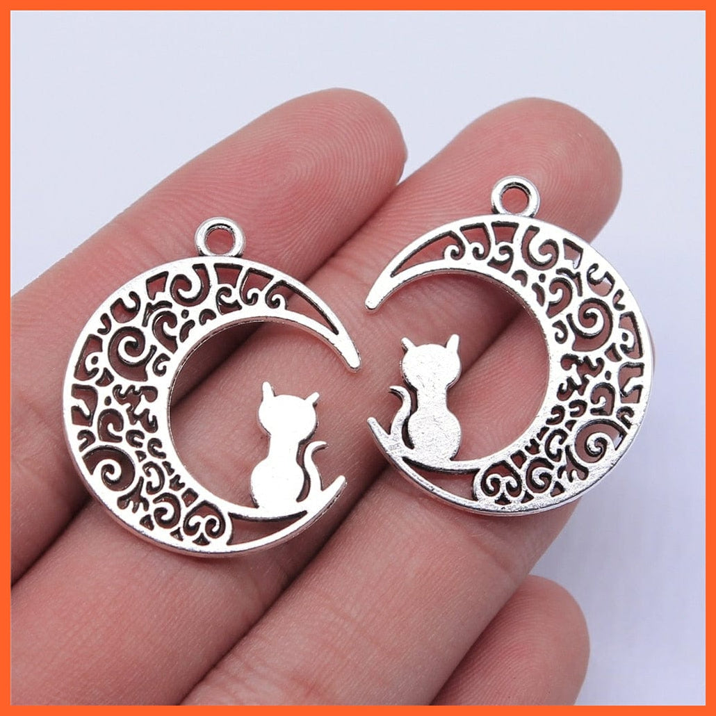 10Pcs 30X26Mm Antique Silver Color Moon Cat Charms Pendant For Diy Jewelry Making | whatagift.com.au.