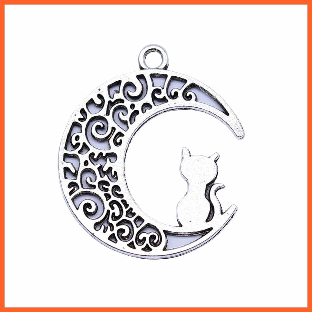 whatagift.com.au Accessories 10Pcs 30X26Mm Antique Silver Color Moon Cat Charms Pendant For Diy Jewelry Making