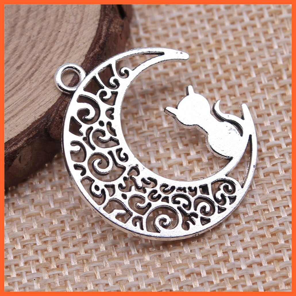 whatagift.com.au Accessories 10Pcs 30X26Mm Antique Silver Color Moon Cat Charms Pendant For Diy Jewelry Making