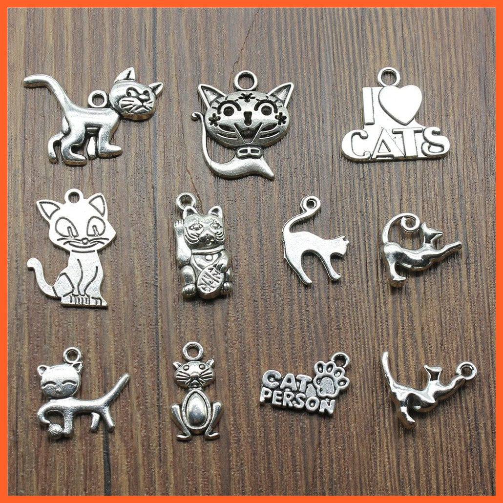 whatagift.com.au Accessories 10pcs Charms Cat Antique Silver Color Cute Cat Pendant For Jewelry Making
