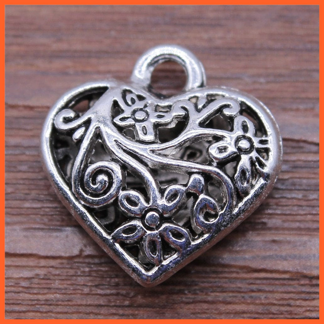 5Pcs 20X21Mm 3D Hollow Carved Heart Antique Silver Color Metal Alloy Charms Jewelry | whatagift.com.au.